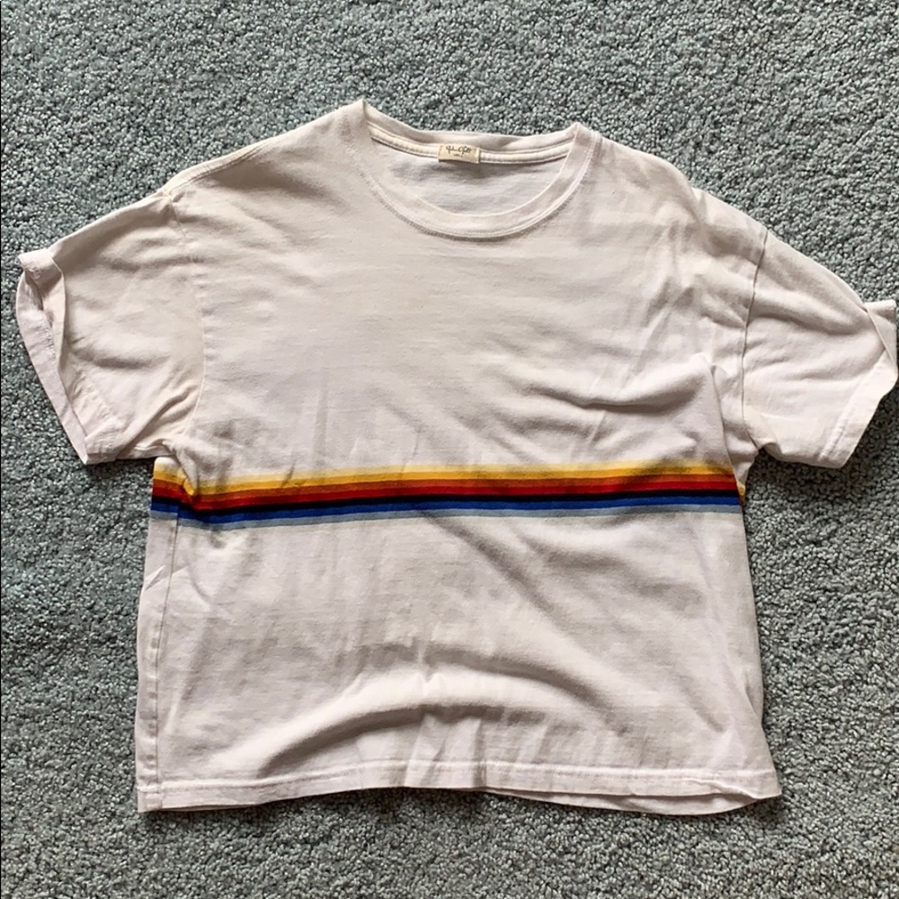 white rainbow cropped tee
